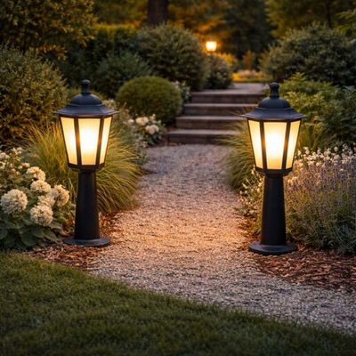 Kit 2 Balizadores para Jardim Preto Lente Fosca Termoplástico Grega Dital Iluminação Externa