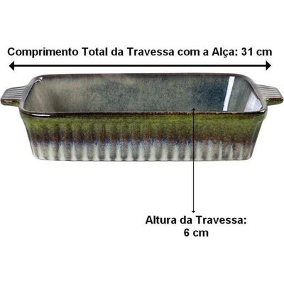 Travessa Retangular Cerâmica Verde 1,7L 31,2cm Mist Assadeira Refratária Servir Mesa Posta