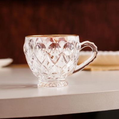 Xícara Lile com Fio de Ouro 80ml Cristal Ecologico Lyor Café Clinica Atendimento 6cm