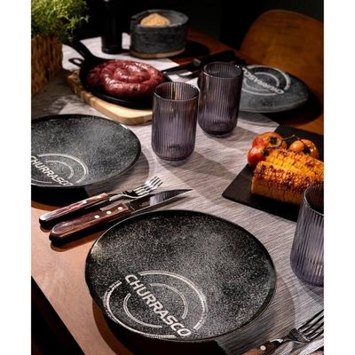 Kit 12 Pratos Rasos Churrasco Carbon Porcelana 25cm Tramontina Cozinha Servir