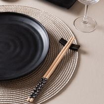 Conjunto 4 Pares Hashis Japonês 24x1cm Preto Bambu Sunflower Lyor Sushi Yakisoba Oriental