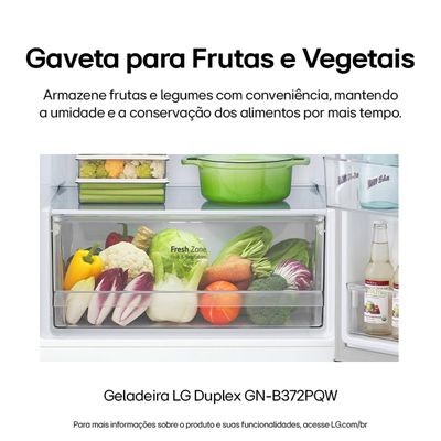 Geladeira LG Frost Free GN-B372PQW Duplex com Tecnologia Smart Inverter, Linear Cooling e Multi Air Flow Branca - 375 litros Branco / 110