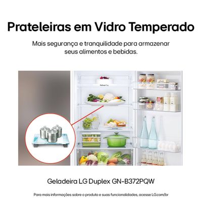 Geladeira LG Frost Free GN-B372PQW Duplex com Tecnologia Smart Inverter, Linear Cooling e Multi Air Flow Branca - 375 litros Branco / 110