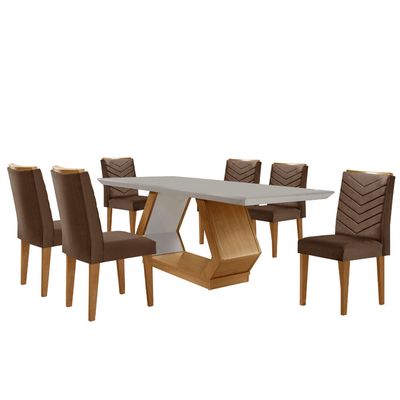 Sala de Jantar Alvorada com 6 Cadeiras Liz MDF Rufato Vel. Marrom/Off White/Imbuia