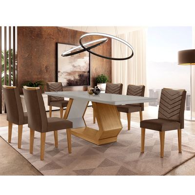 Sala de Jantar Alvorada com 6 Cadeiras Liz MDF Rufato Vel. Marrom/Off White/Imbuia