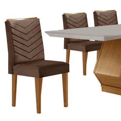 Sala de Jantar Alvorada com 6 Cadeiras Liz MDF Rufato Vel. Marrom/Off White/Imbuia