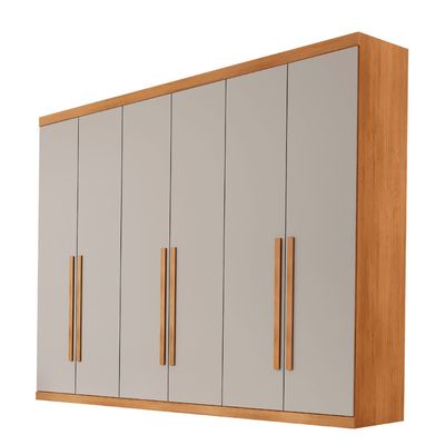 Guarda Roupa Casal Maya 100% MDF 6 Portas e 6 Gavetas - Rufato Naturalle/Off White