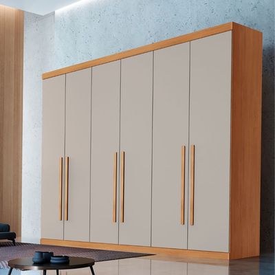 Guarda Roupa Casal Encanto 100% MDF 6 Portas e 4 Gavetas Rufato Naturalle/Off White