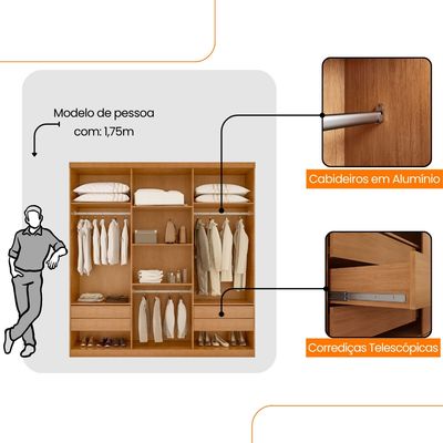 Guarda Roupa Casal Encanto 100% MDF 6 Portas e 4 Gavetas Rufato Naturalle/Off White