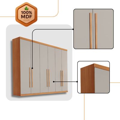 Guarda Roupa Casal Encanto 100% MDF 6 Portas e 4 Gavetas Rufato Naturalle/Off White
