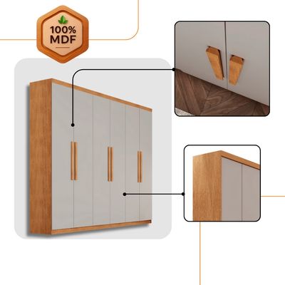Guarda Roupa Casal Hera 6 Portas MDF Rufato Naturalle/Off White