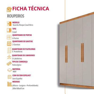 Guarda Roupa Casal Hera 6 Portas MDF Rufato Naturalle/Off White