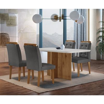 Sala de Jantar Mesa Olímpia 120CM MDF Canto Copo com 4 Cadeiras Carol Moderna Grafite, Off White e Imbuia