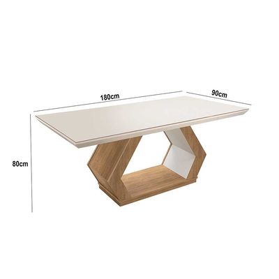Mesa Alvorada 180 Tp Mdf Vidro canto Reto 6 Cadeiras Rufato Animale e imbuia e off Serig Off