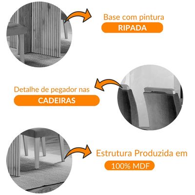 Sala de Jantar Mesa Olímpia 120CM MDF Vidro Canto Copo com 4 Cadeiras Carol Moderna Turim / Off White / Imbuia