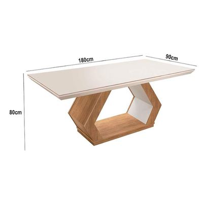 Mesa Alvorada 180 Tp Mdf Vidro canto Reto 6 Cadeiras Rufato Veludo Creme/Off White/Imbuia/Serig. Off