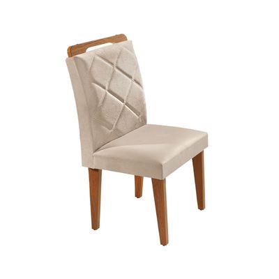 Mesa Alvorada 180 Tp Mdf Vidro canto Reto 6 Cadeiras Rufato Veludo Creme/Off White/Imbuia/Serig. Off