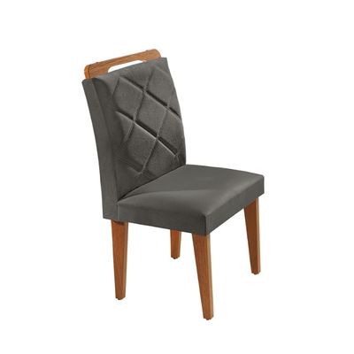 Mesa Alvorada 180 Tp Mdf Vidro canto Reto 6 Cadeiras Rufato Veludo Grafite/Imbuia Off/Serig Off