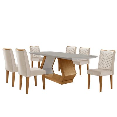 Sala de Jantar Alvorada com 6 Cadeiras Liz MDF Rufato Veludo Creme/Off White/Imbuia