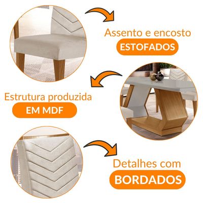 Sala de Jantar Alvorada com 6 Cadeiras Liz MDF Rufato Veludo Creme/Off White/Imbuia