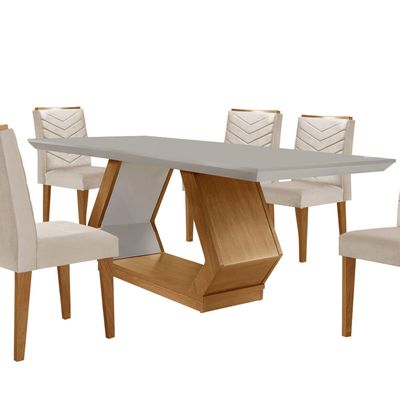 Sala de Jantar Alvorada com 6 Cadeiras Liz MDF Rufato Veludo Creme/Off White/Imbuia