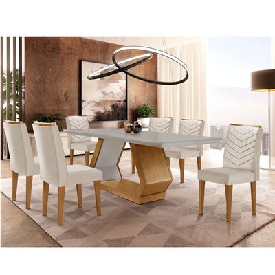 Sala de Jantar Alvorada com 6 Cadeiras Liz MDF Rufato Veludo Creme/Off White/Imbuia