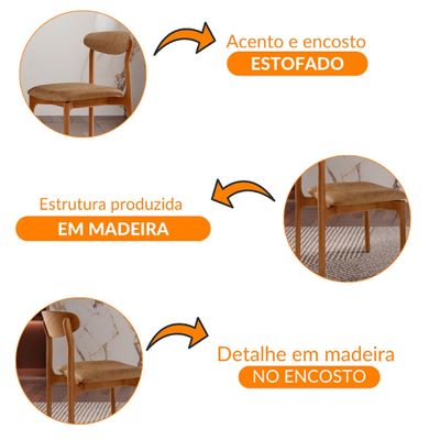 Conjunto com 2 cadeiras Noronha em Madeira Maciça para Sala de Jantar Moderna Mobília Star Caramelo Imbuia