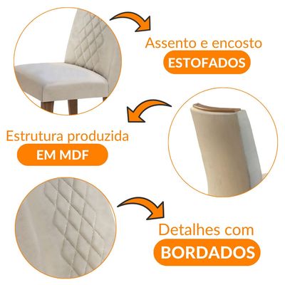 Conjunto com 2 Cadeiras para Sala de Jantar Milena MDF Rufato Imbuia/Veludo Creme