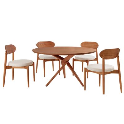Conjunto Sala de Jantar Ballare 135cm Redonda com 4 Cadeiras em Madeira Moderna BouclÃª 01 Cinamomo Imbuia