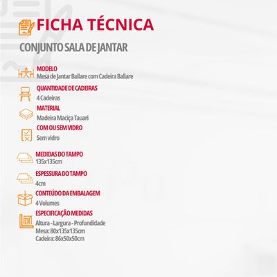 Conjunto Sala de Jantar Ballare 135cm Redonda com 4 Cadeiras em Madeira Moderna BouclÃª 01 Cinamomo Imbuia