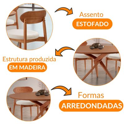Conjunto Sala de Jantar Ballare 135cm Redonda com 4 Cadeiras em Madeira Moderna BouclÃª 01 Cinamomo Imbuia