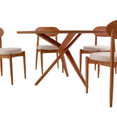 Conjunto Sala de Jantar Ballare 135cm Redonda com 4 Cadeiras em Madeira Moderna BouclÃª 01 Cinamomo Imbuia