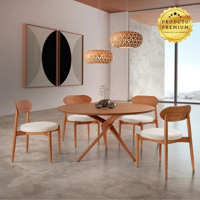 Conjunto Sala de Jantar Ballare 135cm Redonda com 4 Cadeiras em Madeira Moderna BouclÃª 01 Cinamomo Imbuia