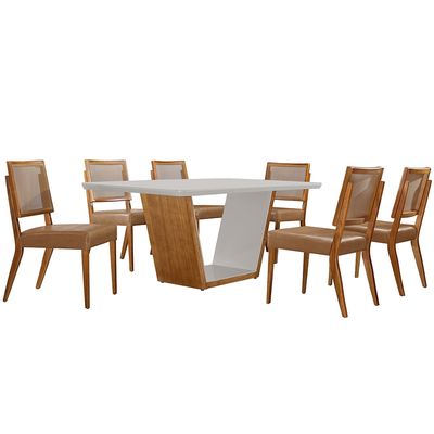 Conjunto Sala de Jantar Luna 180CM com 6 Cadeiras de Madeira Aila  Moderna Off