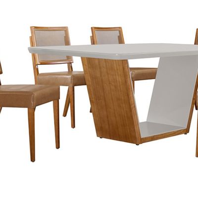 Conjunto Sala de Jantar Luna 180CM com 6 Cadeiras de Madeira Aila  Moderna Off