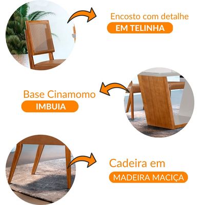 Conjunto Sala de Jantar Luna 180CM com 6 Cadeiras de Madeira Aila  Moderna Off