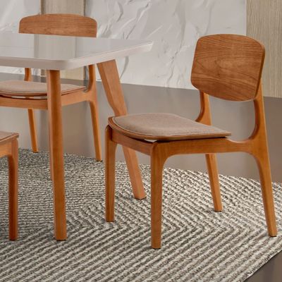 Conjunto Sala de Jantar Mesa Malta 160cm com Vidro e 6 Cadeiras Malta Gold em Madeira Moderna Linho Palha Off White Imbuia