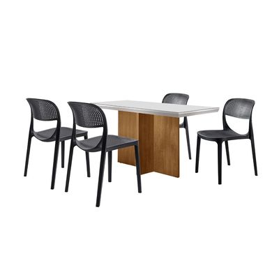 Conjunto Sala de Jantar Mesa Olímpia 120cm MDF com Vidro com 4 Cadeiras Zoe Moderna Mobília Off White/Imbuia/Preto