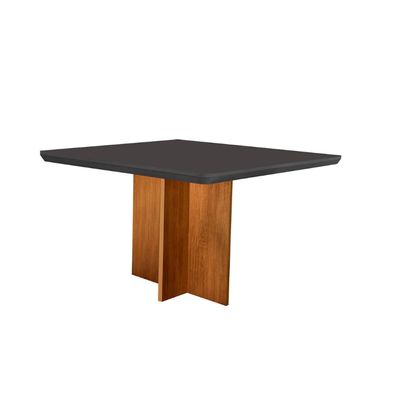 Conjunto Sala de Jantar Mesa Olímpia 90cm MDF Canto Copo e 4 Cadeiras Liz Moderna Linho Grafite e Imbuia