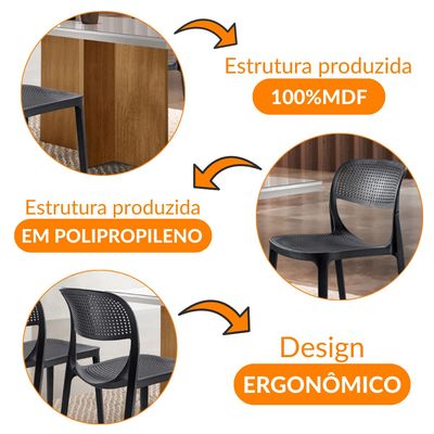 Conjunto Sala de Jantar Mesa Olímpia 120cm MDF com Vidro com 4 Cadeiras Zoe Moderna Mobília Off White/Imbuia/Preto
