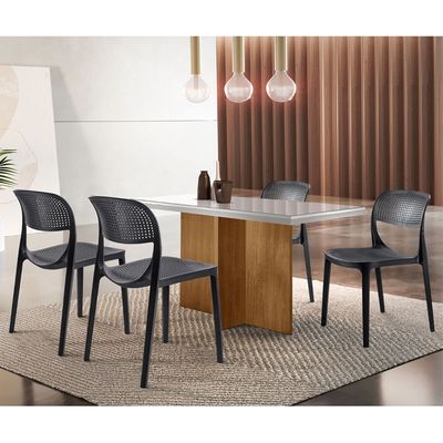 Conjunto Sala de Jantar Mesa Olímpia 120cm MDF com Vidro com 4 Cadeiras Zoe Moderna Mobília Off White/Imbuia/Preto