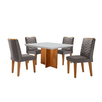 Conjunto Sala de Jantar Mesa Olímpia 90cm MDF Canto Copo e 4 Cadeiras Liz Moderna Vel. Grafite Off White Imbuia