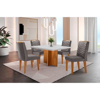 Conjunto Sala de Jantar Mesa Olímpia 90cm MDF Canto Copo e 4 Cadeiras Liz Moderna Vel. Grafite Off White Imbuia