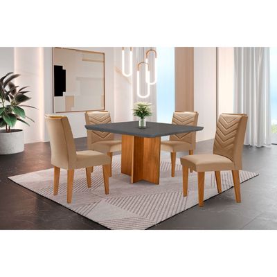 Conjunto Sala de Jantar Mesa Olímpia 90cm MDF Canto Copo e 4 Cadeiras Liz Moderna Turim / Grafite / Imbuia