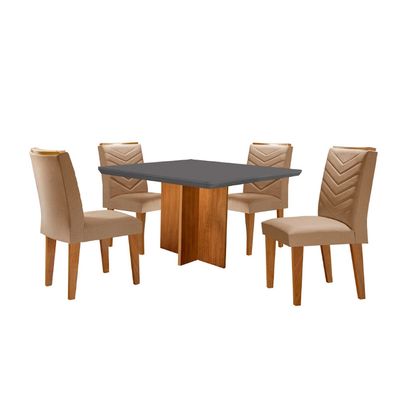 Conjunto Sala de Jantar Mesa Olímpia 90cm MDF Canto Copo e 4 Cadeiras Liz Moderna Turim / Grafite / Imbuia
