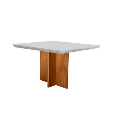 Conjunto Sala de Jantar Mesa Olímpia 90cm MDF Canto Copo e 4 Cadeiras Liz Moderna Turim / Off White / Imbuia