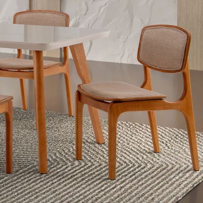 Conjunto Sala de Jantar Mesa Malta 160cm com Vidro e 6 Cadeiras Malta em Madeira Moderna Linho Palha Off White Imbuia
