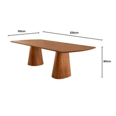 Conjunto Sala de Jantar Mesa Noronha 220cm Madeira Tampo Laminado Barril com 8 Cadeiras Zoe Moderna Mobília Cinamomo Imbuia/Preta
