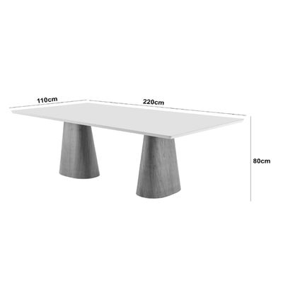 Conjunto Sala de Jantar Mesa Noronha 220cm com Vidro e 8 Cadeiras Malta em Madeira Moderna Linho Palha Off White Imbuia