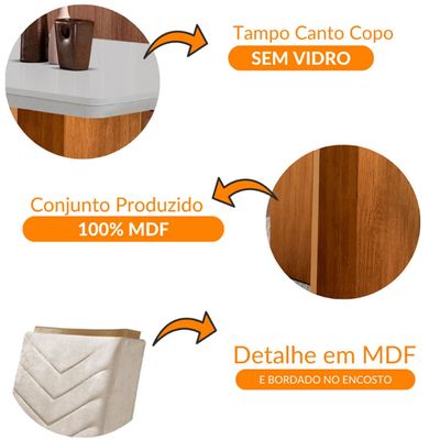 Conjunto Sala de Jantar Mesa Olímpia 90cm MDF Canto Copo e 4 Cadeiras Liz Moderna Lin.Grafite/Off White/Imbuia